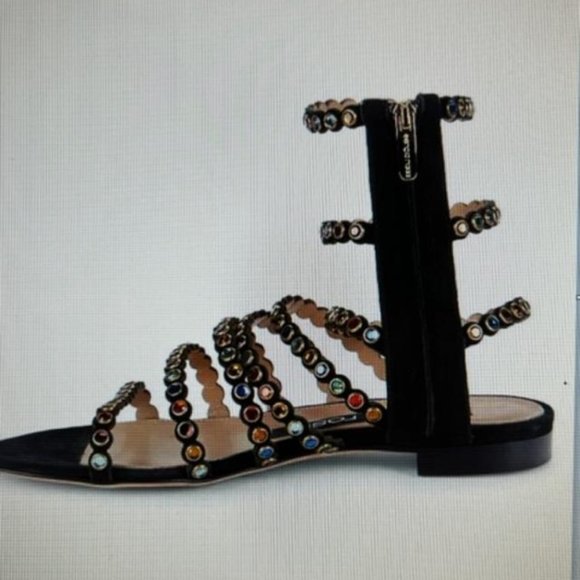 SERGIO ROSSI GLADIATOR SANDALS ADORNED WITH GLASS STONES SIZE 36/ 6 - Picture 7 of 8